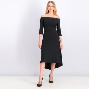 Calvin Klein Beaded Off Shoulder Formal Midi Dress